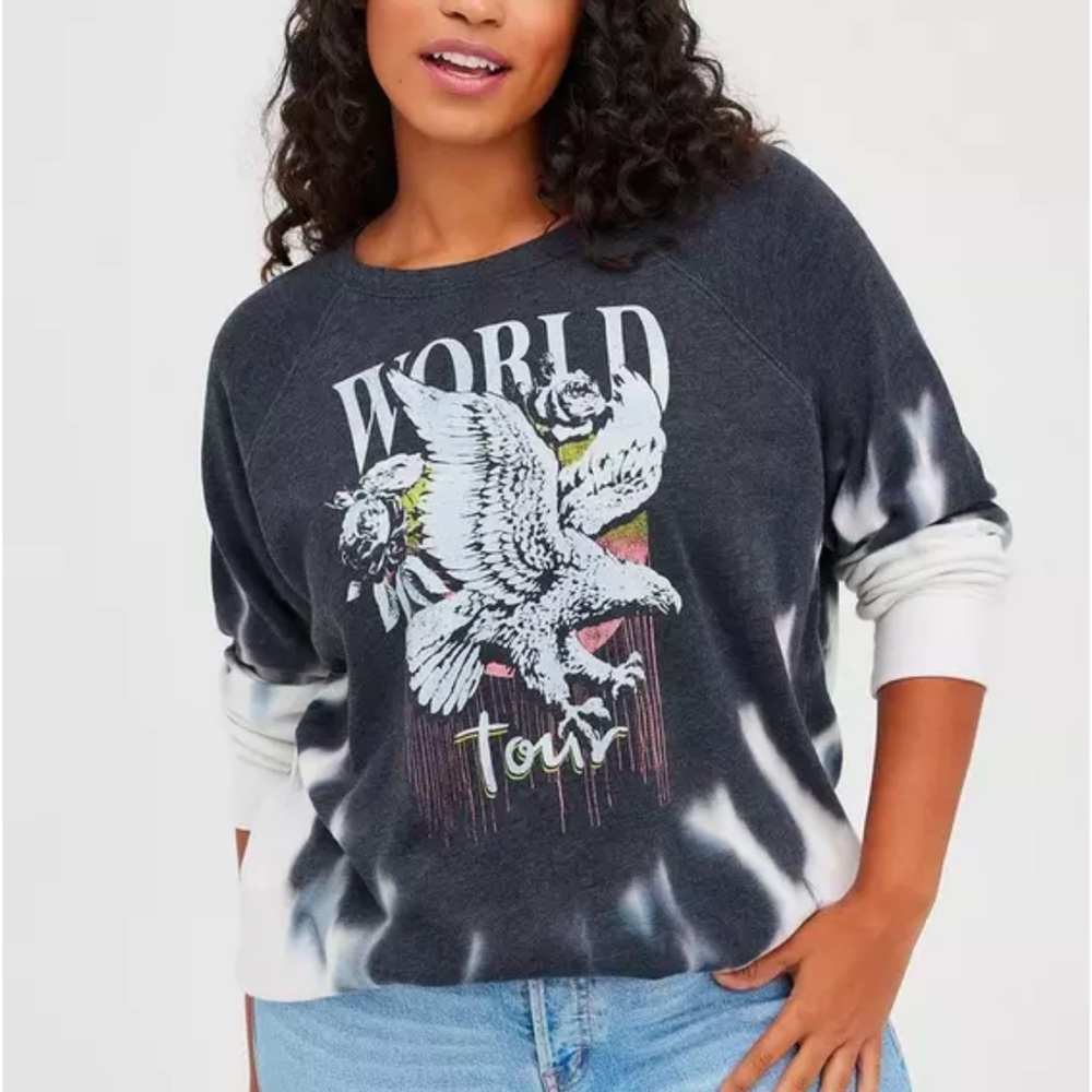 TORRID | Cozy Fleece Eagle Tie-Dye Black & White Sweatshirt